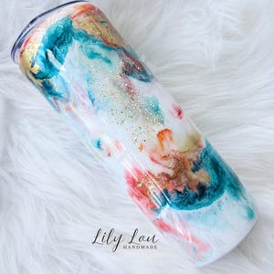 Western Marmor Custom Ink Swirl Edelstahlbecher, 20 Unzen dünn, bereit zum Versand, leuchtet im Dunkeln