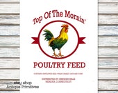 Primitive Farmhouse Rooster Poultry Feed Feedsack Flour Sack Cream or White Fabric Panel 1238