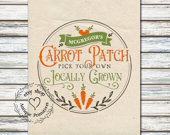 Primitive Farmhouse McGregors Carrot Patch Cream or White Flour Sack Fabric Panel #1275