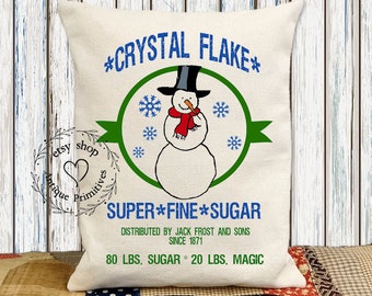 Primitive Farmhouse Crystal Flake Sugar Flour Sack Fabric Pillow #1244