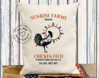 Primitive Farmhouse Sunrise Farms Chicken Fabric Pillow #1276