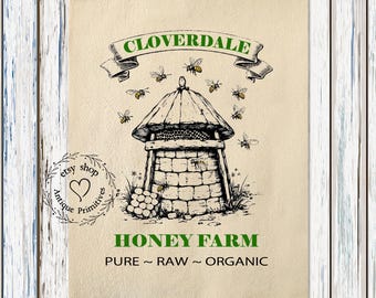 Primitive Farmhouse Cloverdale Honey Beehive Bee Cream or Soft White Fabric Panel #1216