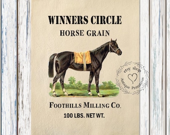 Primitive Farmhouse Winners Circle Horse Grain Cream or Soft White Fabric Panel #1261