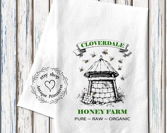 Primitive Farmhouse Cloverdale Honey Beehive Bee Flour Sack Kitchen Towel #1216