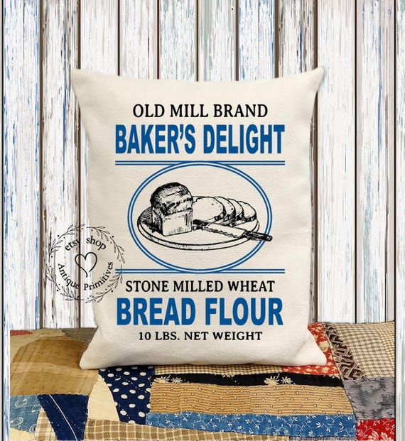 Primitive Farmhouse Bread Flour Baking Fabric Pillow #1240