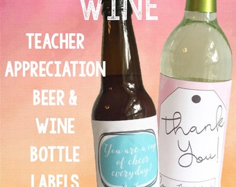 Teacher Appreciation Wine Labels - Bottle Labels for Teacher Gifts