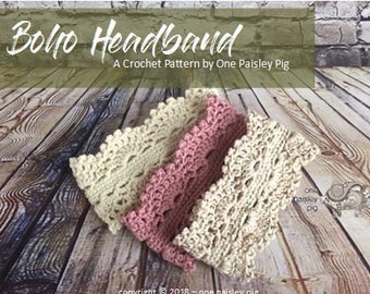 Boho Crochet Headband Pattern - Instant Download PDF CROCHET PATTERN