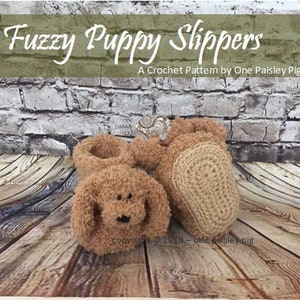 Fuzzy Puppy Slippers PDF CROCHET PATTERN image 1