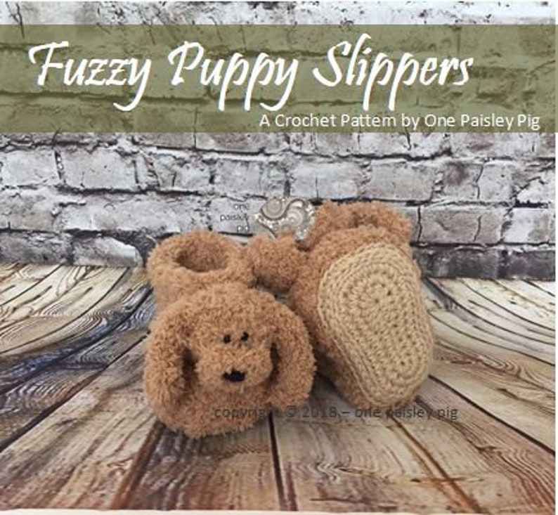 Fuzzy Puppy Slippers PDF CROCHET PATTERN image 1