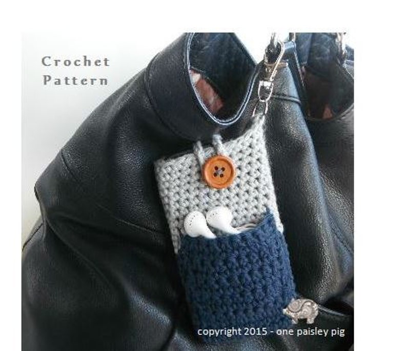 Cell Phone Holder with Ear Bud Pocket Instant Download CROCHET PATTERN image 1