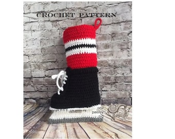 CROCHET PATTERN - Hockey Skate Stocking / Gift Bag - PDF Digital Download