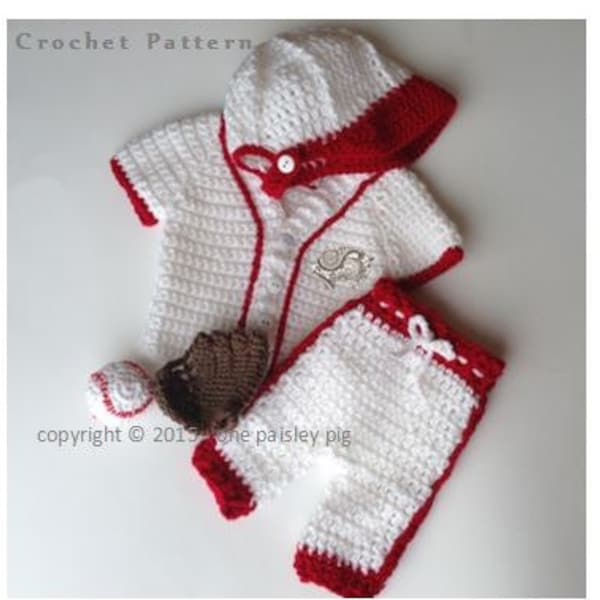 Premier uniforme de baseball de bébé / Photo Prop - 5 pièces PDF CROCHET PATTERN en 3 tailles !