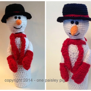 Snowman Wine Bottle Cover / Gift Bag PDF CROCHET PATTERN image 1