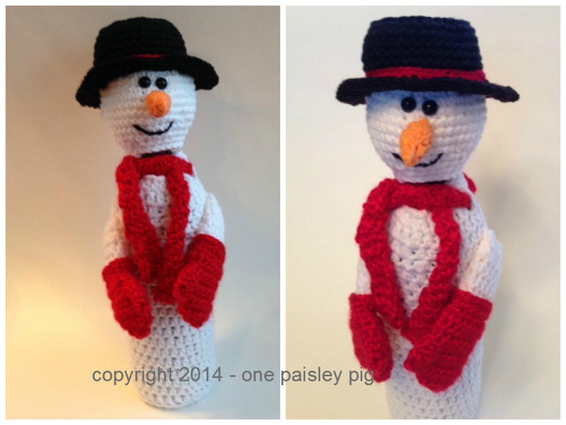 Snowman Wine Bottle Cover / Gift Bag PDF CROCHET PATTERN image 1