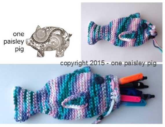 18 Crochet Pencil Case Patterns with Box Pouches, Wristlets, and Holders 16 Crochet Fish Pouch / Pencil Case