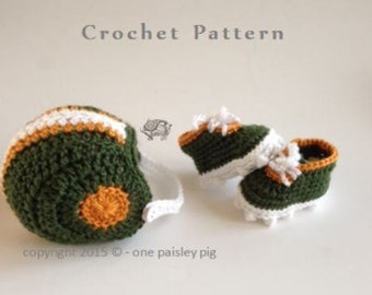 CROCHET PATTERN - Baby's First Football Helmet & Cleats Set / Photo Prop - Pattern in 3 Sizes!!  - Digital Download PDF File