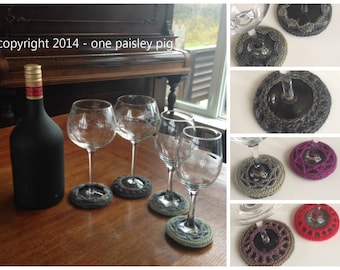 Crochet Wine Glass Coasters (4 Different Designs) - PDF CROCHET PATTERN
