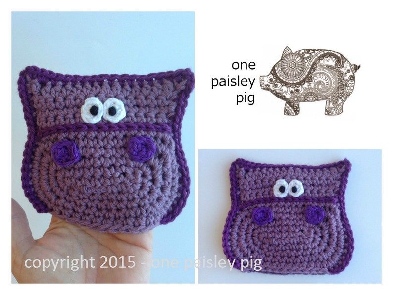 Hippo Bath Pal / Bath Mitt or Applique PDF CROCHET PATTERN image 1