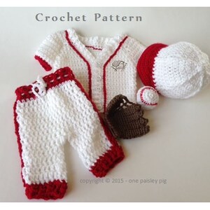 Baby's First Baseball Uniform / Photo Prop 5 piece PDF CROCHET PATTERN in 3 sizes image 4