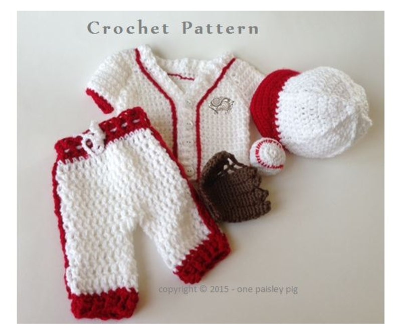 Baby's First Baseball Uniform / Photo Prop 5 piece PDF CROCHET PATTERN in 3 sizes image 4