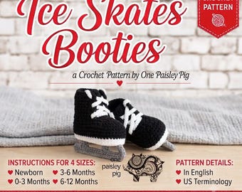 Hockey Skate Baby Booties - Instant Download PDF CROCHET PATTERN