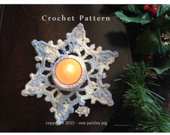 Christmas Snowflake, Frozen Tea Light Holder - Christmas Decoration  -  PDF CROCHET PATTERN
