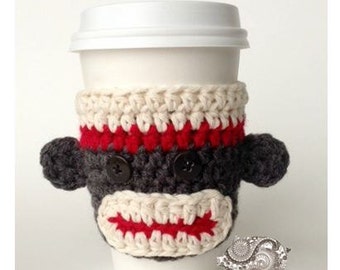 Sock Monkey Coffee Cozy - PDF CROCHET PATTERN