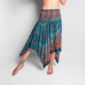 jupe à motifs orange turquoise avec franges, robe d'été, robe elfe, robe pointue, jupe elfe, jupe pointue image 8