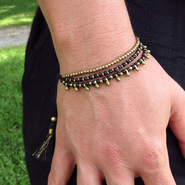 tassel bracelet brass black or blue