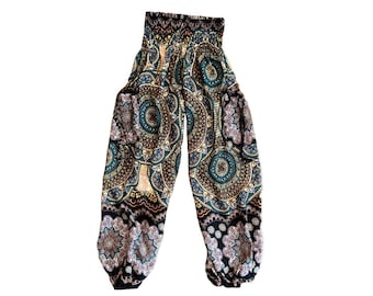 pantaloni harem colorati con fantasia nera per bambini, pantaloni per bambini, pantaloni ariosi per bambini