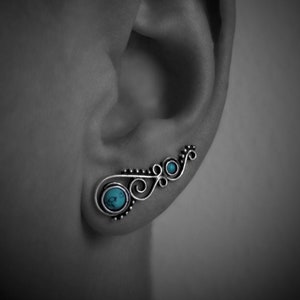 earclimber earring spiral with stones and dots