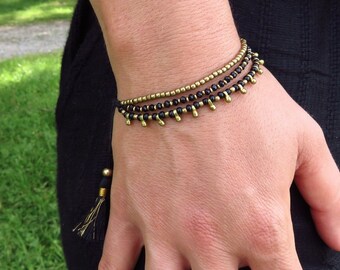 tassel bracelet brass black or blue