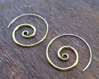 spiral hoop earrings brass and silver