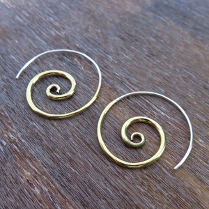 spiral hoop earrings brass and silver