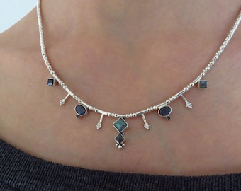 silver necklace with labradorite stones