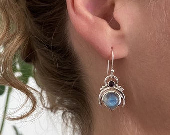 moon earrings with stones silver