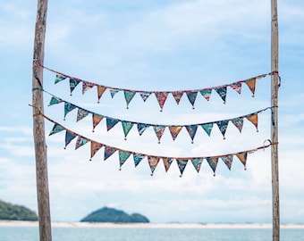 Mini flower pennant chain colorful with bells, garland, decorative flags, decoration