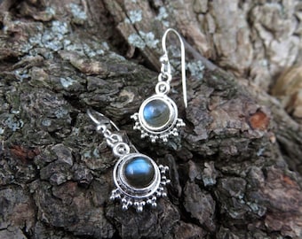 small silver earrings with stone and dots