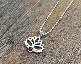 pendant lotus flower with small balls and stone, silver