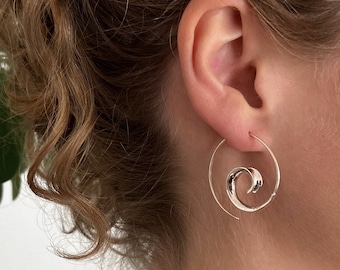 boucles d'oreilles classiques en spirale en argent, boucles d'oreilles en spirale, boucles d'oreilles en spirale