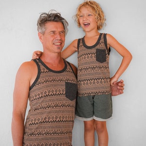 cute tanktop for kids with geometric pattern in brown grey