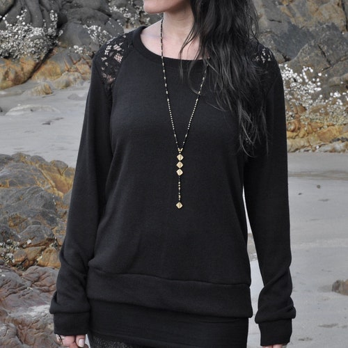 Knit Shirt With Lace in Black - Etsy