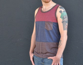 tank top for men in red/blue/brown