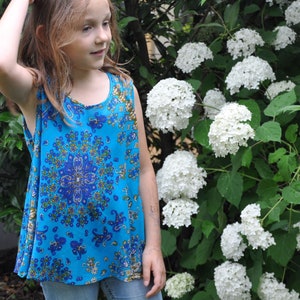 débardeur floral pour filles en bleu, haut d&#39;été, mandala, haut pour enfants
