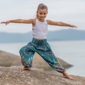 türkis orange gemusterte Pluderhose für Kinder, Kinderhose, luftige Hose für Kinder Bild 1