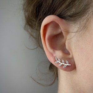 Pendientes trepadores hojas de plata, orugas, pendientes montañeros