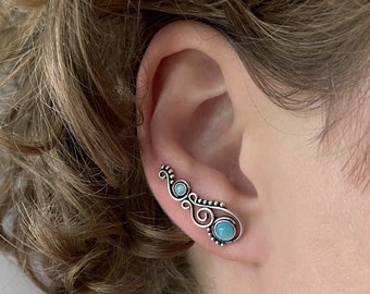 earclimber earring spiral with stones and dots, larimar