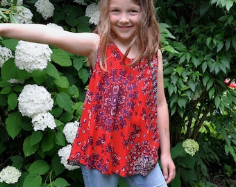 geblümtes Tanktop für Mädchen in rot, Sommertop, Mandala, Kindertop