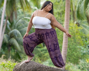 PLUS SIZE, XXL pants purple with pockets