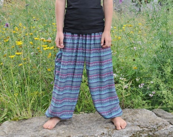 turquoise pink striped kids pants with two pockets